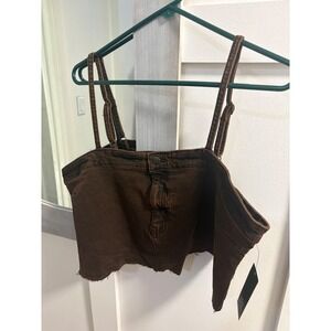 Wild Fable Brown Denim Cami Crop Top Button Front Adjustable Straps XL NEW